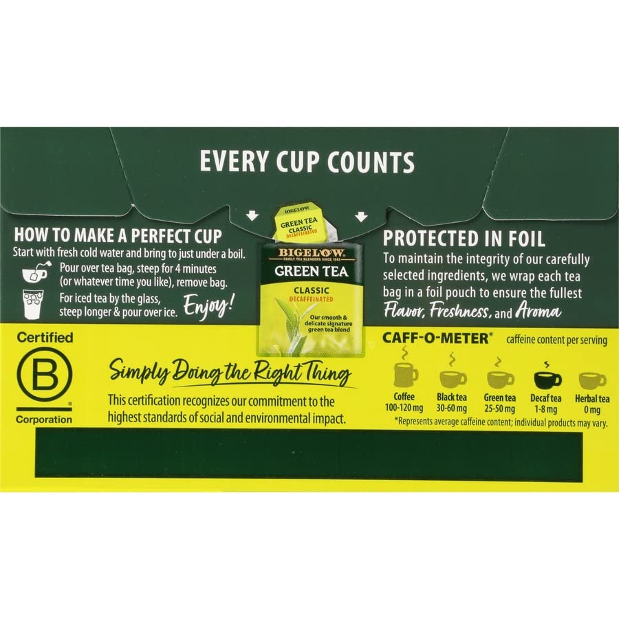 Bigelow Tea Classic Green Tea, Decaffeinated, 20 Count (Pack of 6), 120 Total Tea Bags