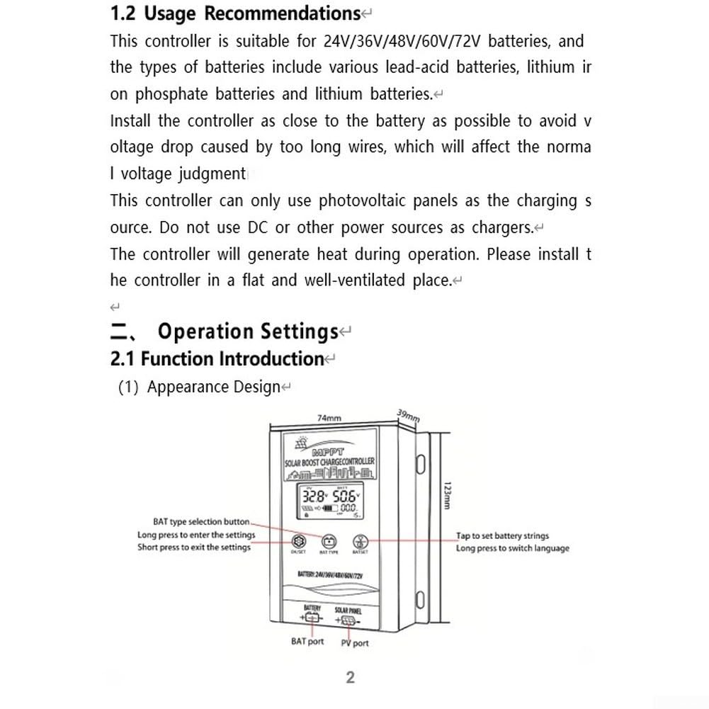 MPPT Solarladeregler 500W für 24V 36V 48V 60V 72V Systeme, 15A PV-Ladesteuerung wasserdicht für Blei-Säure Lithium Eisenphosphat Batterien, Boost Funktion für Wohnmobil Golfcart