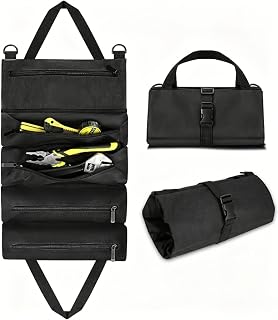 Multi-Pocket Tool Roll Organizer Pouch with 5 Zipper Tool Pockets | Portable Multi-pocket Organizer for Hardware Accessories and Garden Tool, Travel Tool Organizer, Mechanic Tool Carry Pouch
