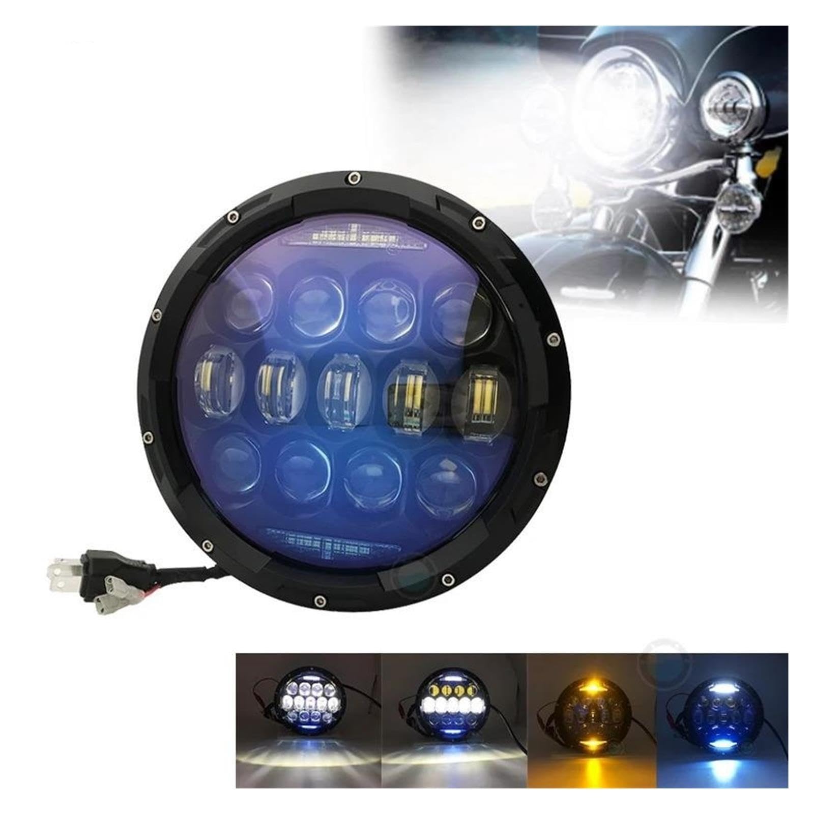 7" Okrągły Reflektor Motocyklowy LED 130W Bursztynowy DRL