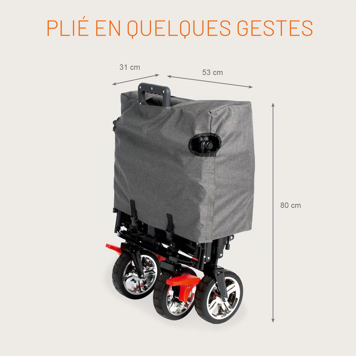 Poussette pliante "AddPlus" avec frein, gris chiné, Charge maximale 80 kg, Homologuée pour le transport d'enfants, Toit solaire inclus, Rallonge de la surface de chargement relevable et amovible