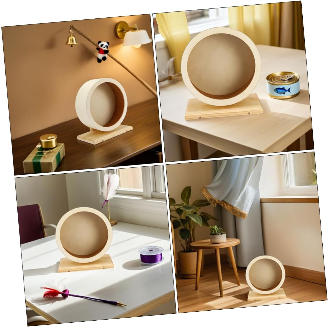 2pcs Noise-reducing Wooden Hamster Running Wheel with Soft Cork Surface for Small Pets Comfortable Exercise for Hamsters Chinchillas Guinea Pigs and Rats Easy to Clean