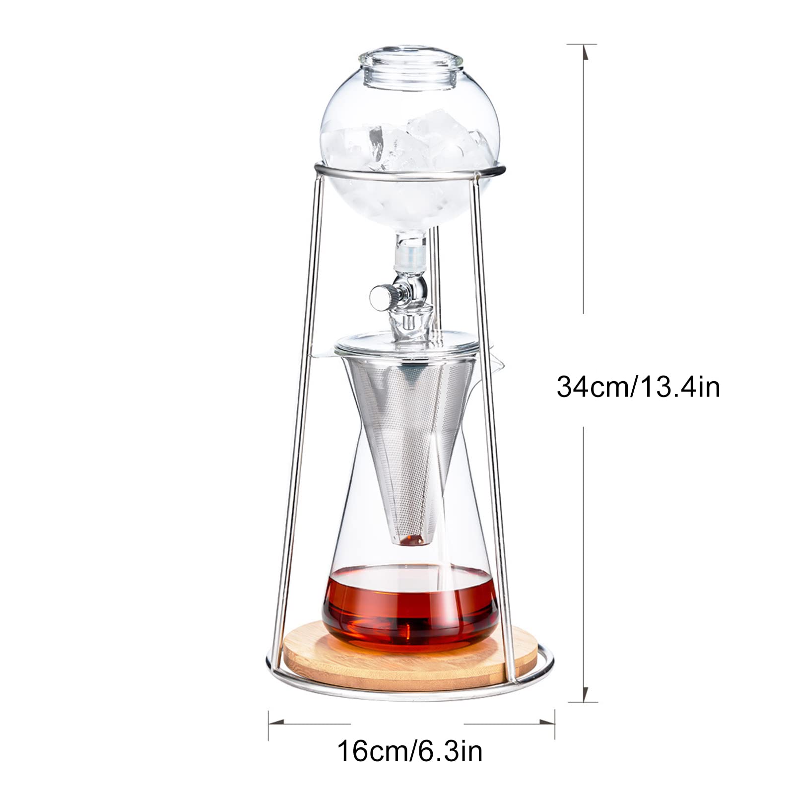 Drip Tower, caffettiera riutilizzabile, in vetro trasparente, con supporto in acciaio inox trasparente, 600 ml