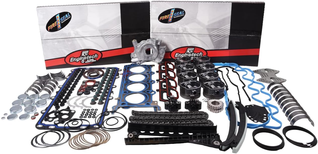 LowPricedAutoParts Engine Rebuild Kit for 1967-1985 Chevy GMC Cadillac Olds Pontiac Buick 5.7L 350 V8 - Premium Rings Standard Size Pistons Bearings Cam Gaskets Timing Oil Pump