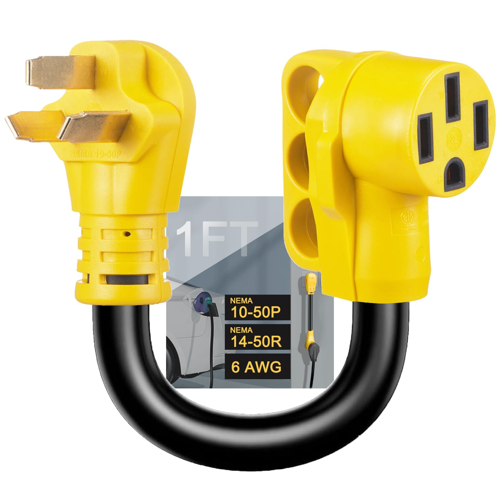 Suplevel NEMA 10-50P to 14-50R EV Charger Adapter Cord, STW 6AWG 50 Amp 3-Prong Stove, Oven Plug to 4 Prong EV Charger Connector, ONLY for Tesla or