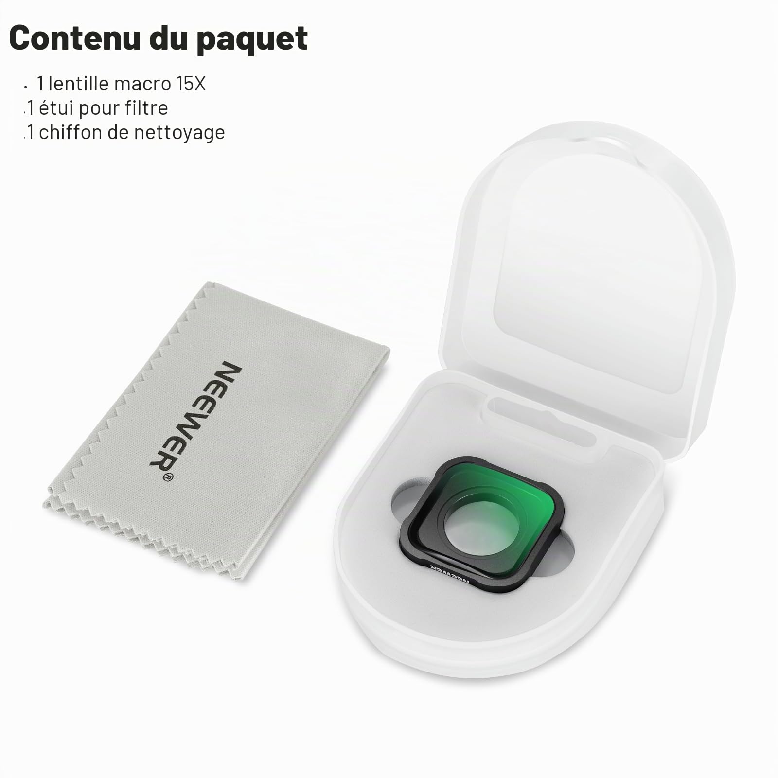 NEEWER Lentille de Grossissement 15X Compatible avec GoPro Hero13 12 11 10 9 Caméra d'Action,Verre Optique HD Multicouche Antireflet,Distance Focale 7-10cm pour la Macrophotographie,Non étanche,LS-31