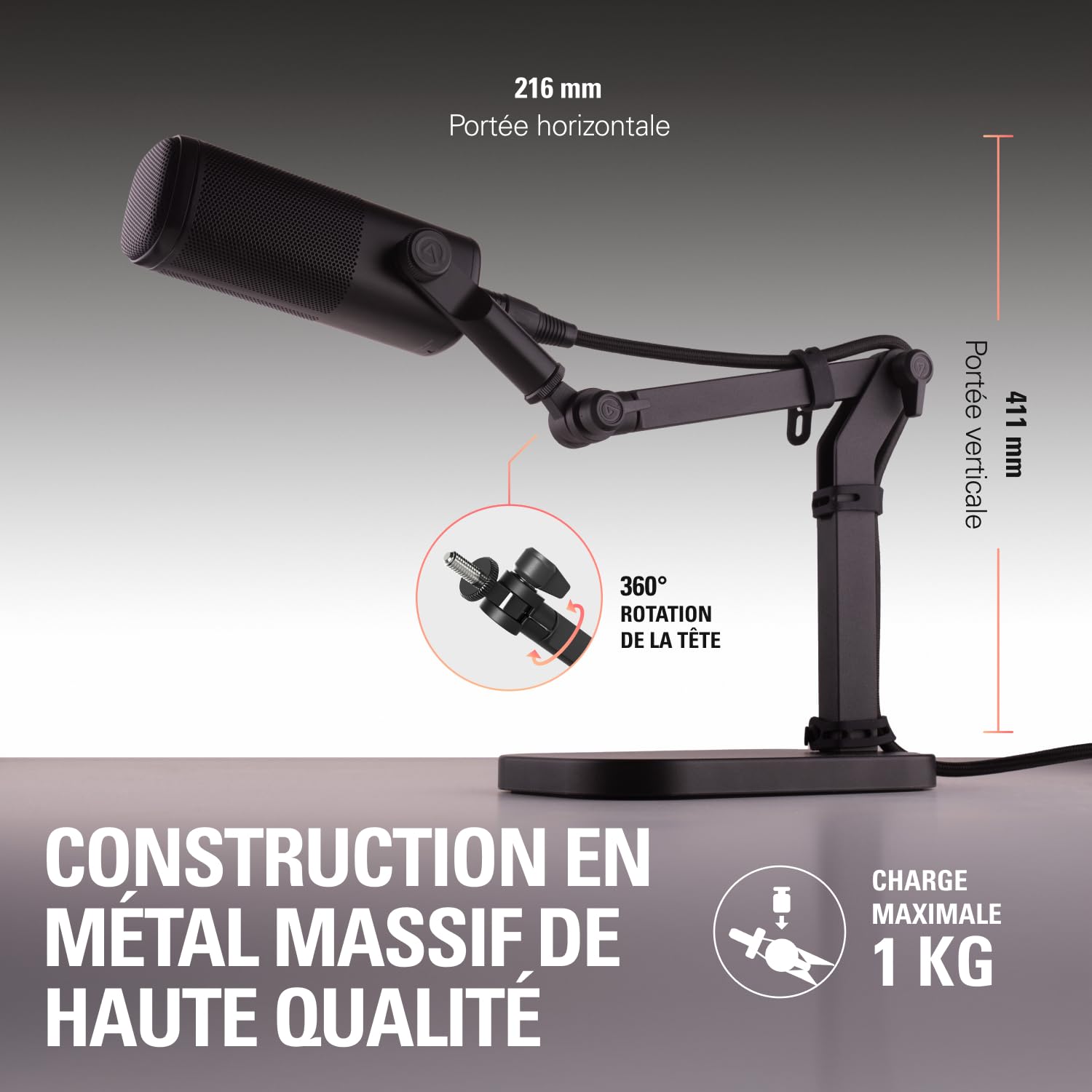 Elgato Wave Desk Stand – Support pour microphones | Réglable, compatible HyperX, Rode, Fifine, Shure et plus, filetage 1/4, 3/8 et 5/8, enregistrement/podcast