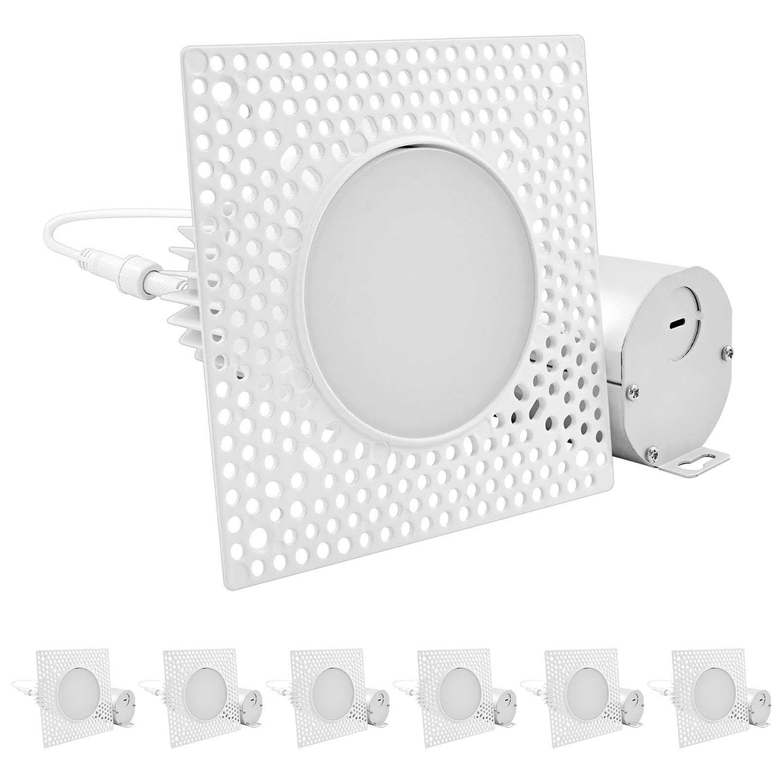 LUXRITE 3 Inch Trimless Recessed LED Light with Junction Box, 15W, 5CCT 2700K 3000K 3500K 4000K 5000K, Dimmable Spotlight,1100LM, CRI 90, Damp Rated, IC Rated, Plaster Ceiling Light, ETL (6 Pack)