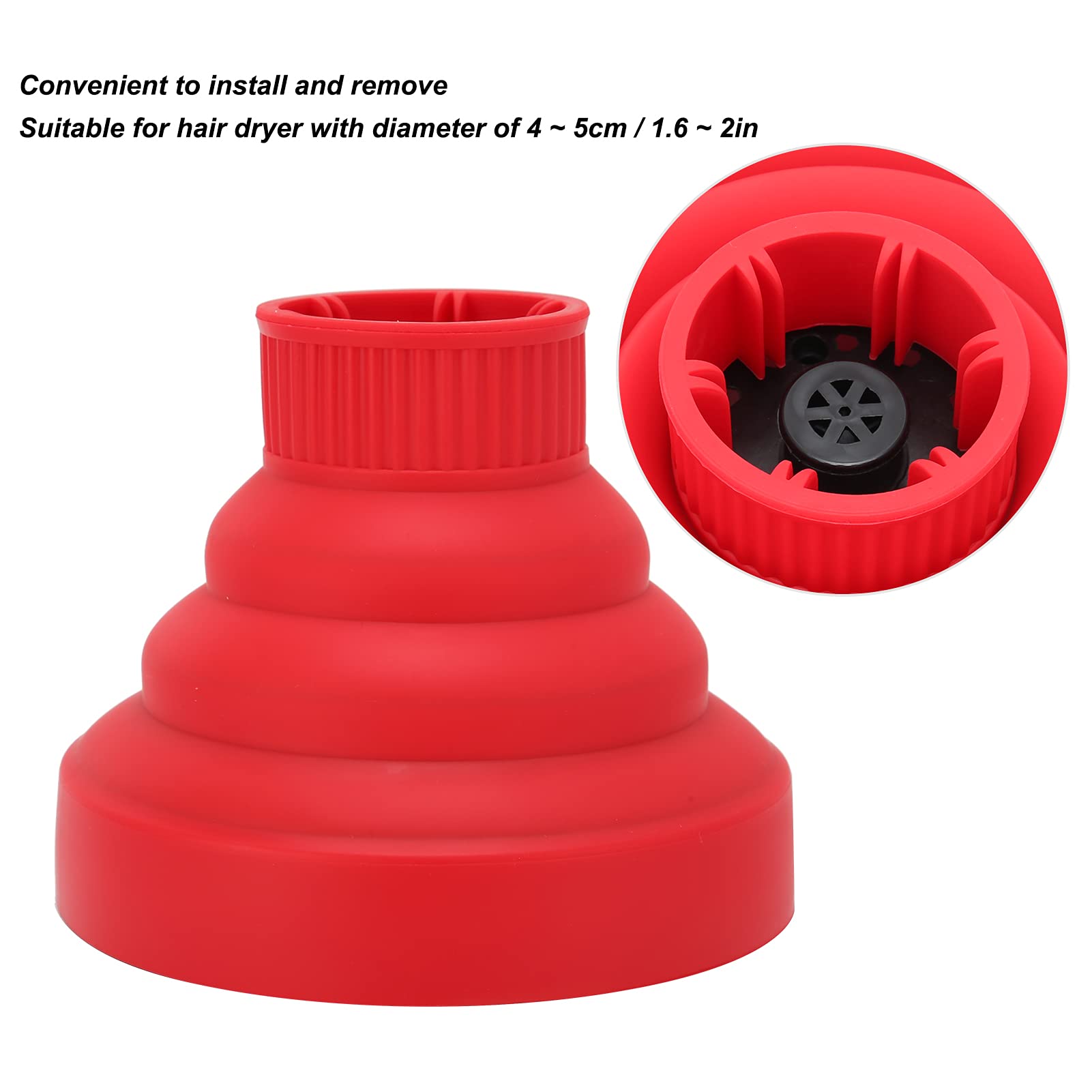 Difusor de secador de pelo portátil, difusor universal de secador de pelo plegable portátil de viaje, accesorio difusor para secador de pelo con diámetro de 1.6 a 2 pulgadas (rojo) 4