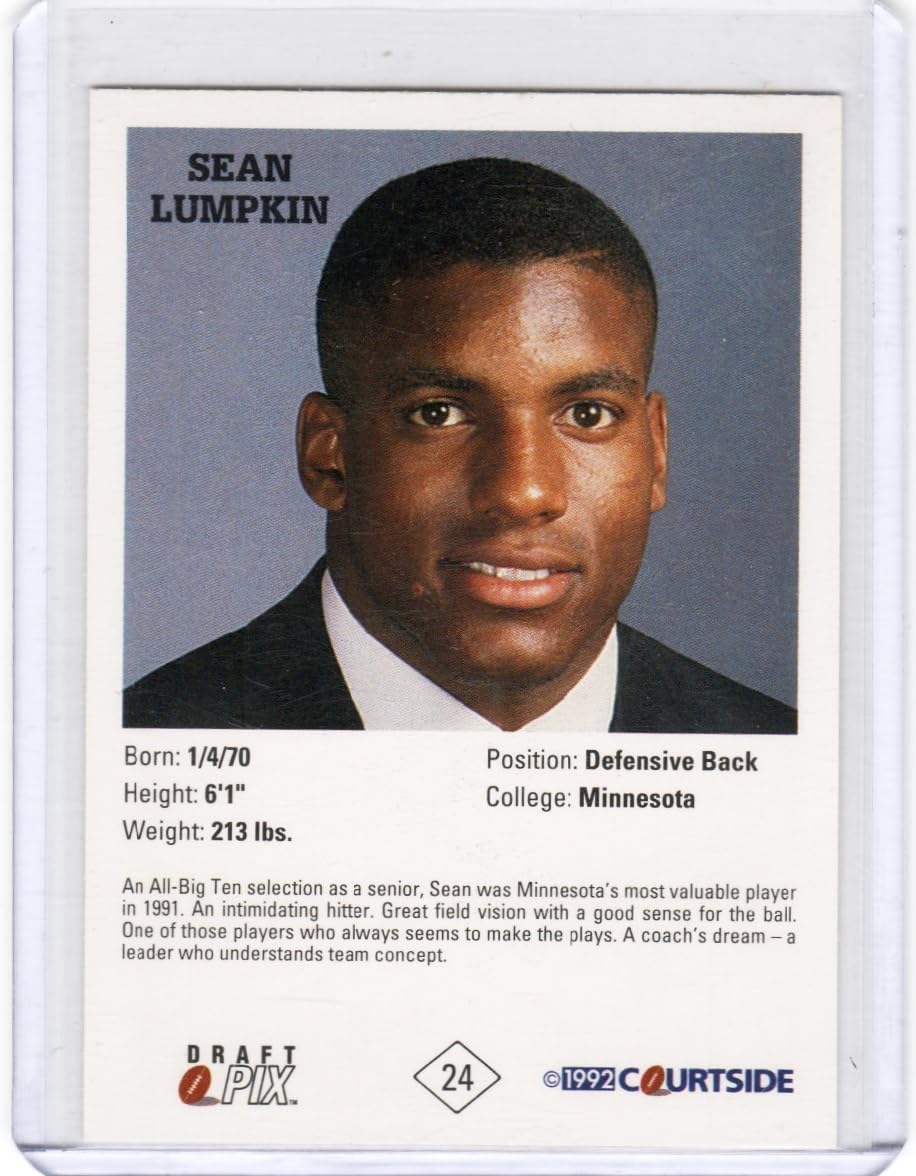 Sean Lumpkin Autographed Draft Pix On Card Auto Collectible Football Card - 1992 Courtisde Football Card #24 (Minnesota)