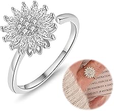 Women's Anti-Stress Ring in Sunflower Shape Rhinestone - Elegant and Playful Women's Ring - Anti-Stress Ring Silver with Shiny Details - Ideal for Relaxation and Style