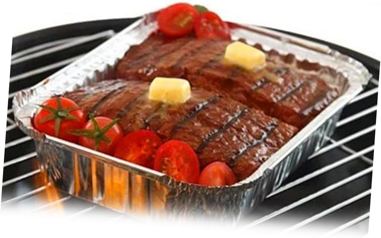 GLEAVI 10Pcs Aluminum Foil Disposable BBQ Drip Pan Trays for Grease Catch Easy Clean Up for Grill Maintenance for Indirect Cooking
