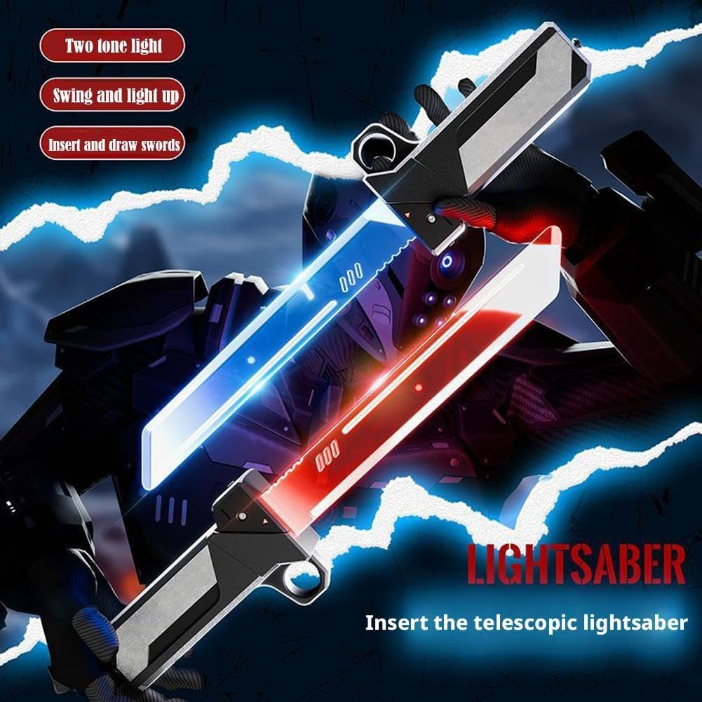 2 Pezzi Set Spade Luminose - Spade Duello Lampeggianti A Doppia Lama Spada Retrattile Rossa E Blu Neon per Feste in Maschera E Cosplay per Bambini