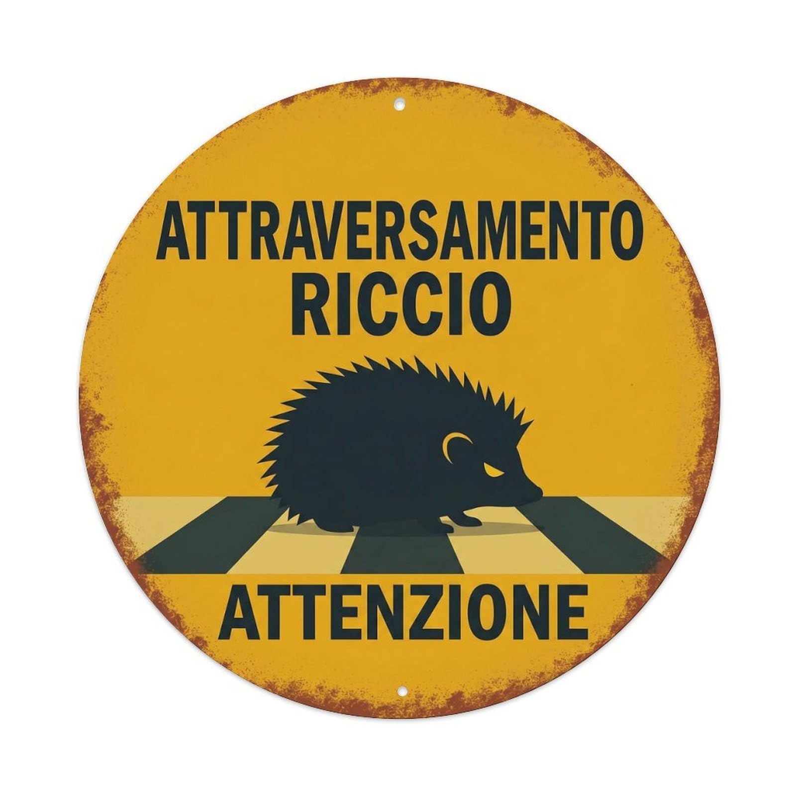 Hedgehog Crossing Attenzione Timeworn Metal Tin Sign