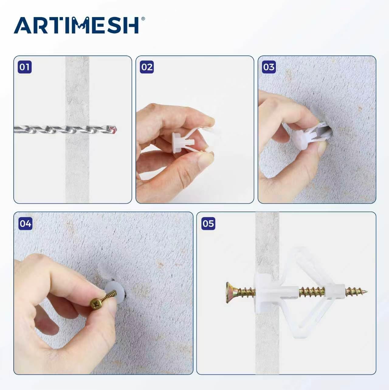 Drywall Anchor Kit with Screws 80 pcs. (Hollow-Wall Anchors 40pcs + Screws 40pcs) Self-Drilling Hollow Wall Anchor,Plastic Hollow Wall Drilling Anchors (Hollow-Wall Anchors)