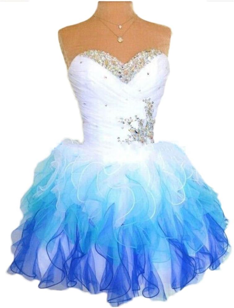 jjshouses Women's Short Ombre Prom Party Dress Plus Size Homecoming Gowns (8, White-Blue)