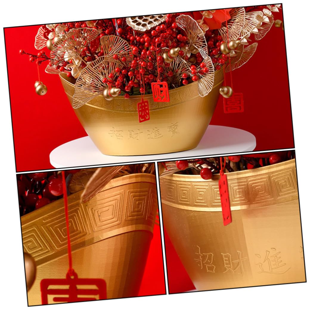 MOLUCKFU Neujahrs-geschenkbox Goldener Metallbehälter Langlebige Tragbare Aufbewahrungsbox für Blumenarrangements Dekorativer Ingottopf für Festliche Dekoration und Geldgeschenke