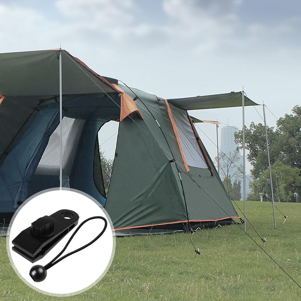 Planenclips, Planenspanner, 12 Stück Einstellbare Zelt Tarps Clip, 12 Stück Bungee Ball Schnüre, Wiederverwendbare Tarp Klammern mit 1 Aufbewahrungstasche (Schwarz), AM02874411SU