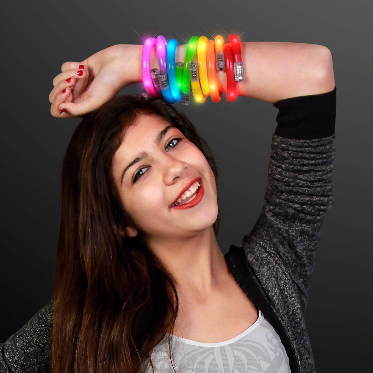 FlashingBlinkyLights Assorted Fun Colors LED Flashing Tube Light Up Bracelets (Set of 6)