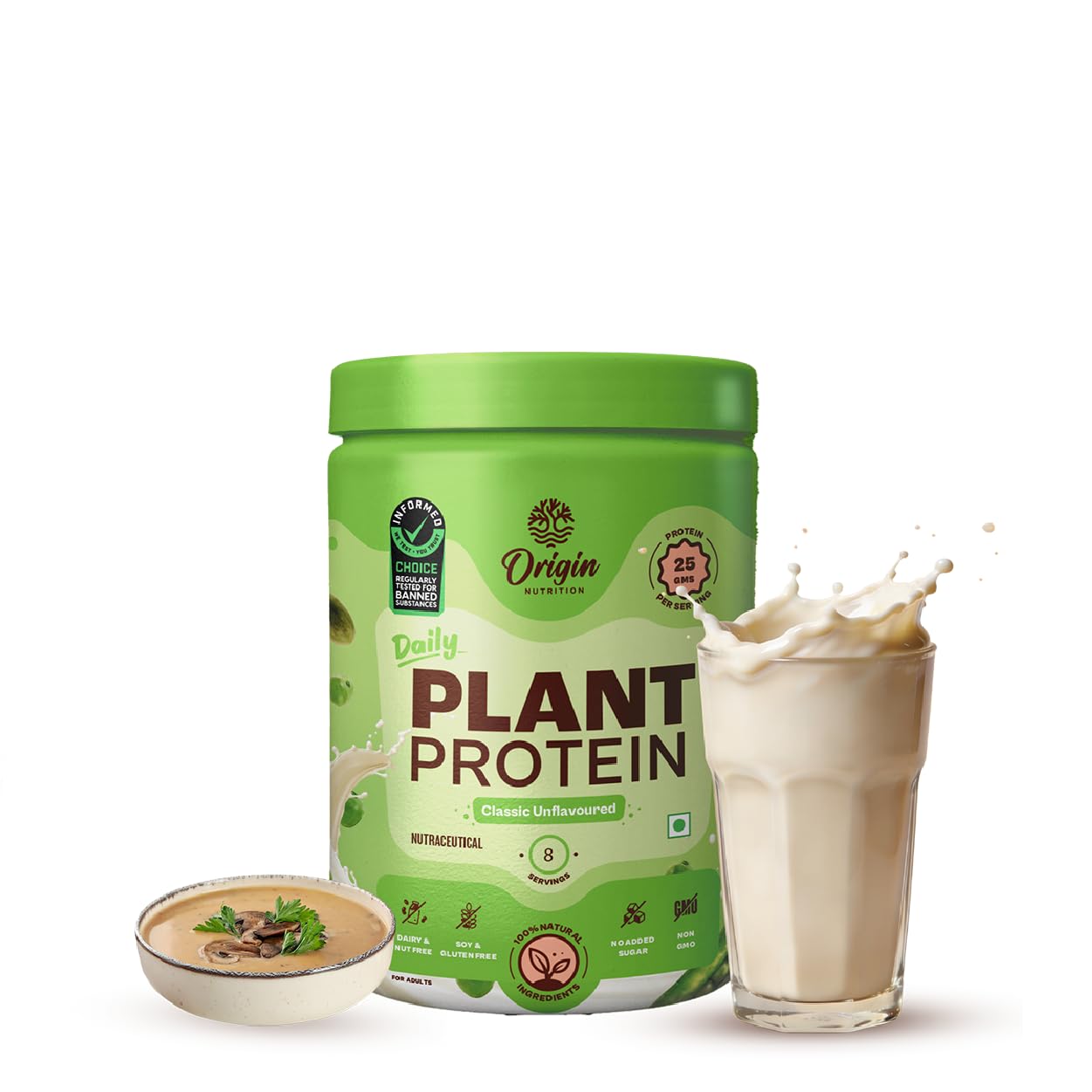 Origin Nutrition 100% Natural Plant Based Protein Powder, Ranked Best Vegan Protein by Independent Scientific Research, Easy to Digest, Unflavoured with 25g per serve Plant Based Protein, No Added Sugar, 260g