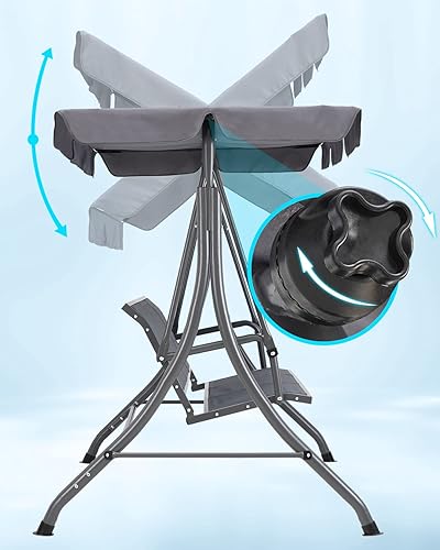 Miniatura 4 de Canopy - Silla columpio para porche, columpio ajustable de 3 asientos para patio con cojín extraíble, jardín, patio trasero, rayas verdes y blancas