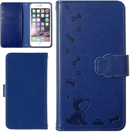 Amazon Iphone Se 第2世代 年 ケース 手帳型 犬 型押しレザー シンプル 犬柄 スマホケース カード収納 ブルー Simフリー モバイルプラス ケース