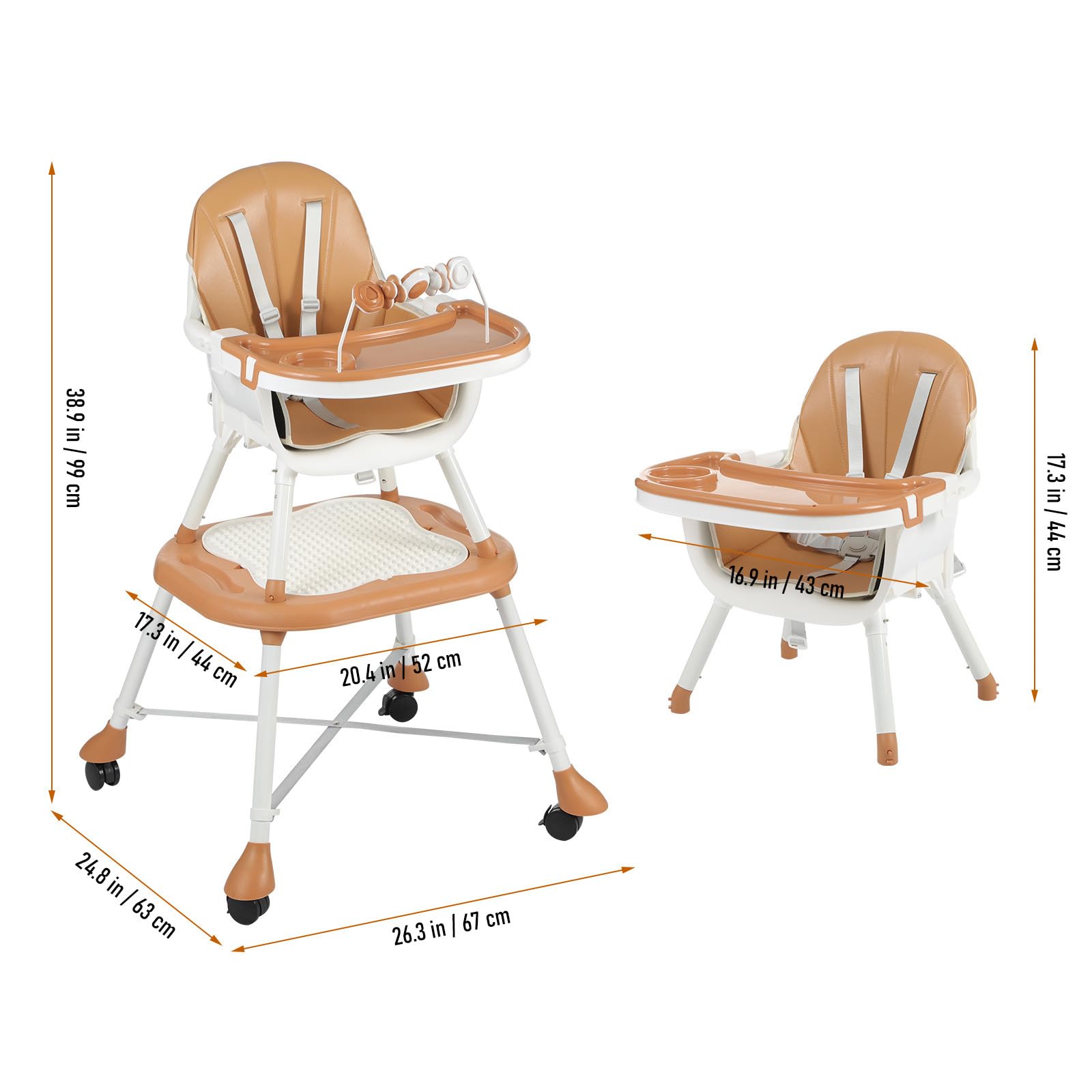 Toddmomy Krzesełko do karmienia dla niemowląt | 6 w 1, ergonomiczne krzesełko do karmienia, podwyższenie, stolik do gry | Rozkładany fotelik dla malucha z pasami bezpieczeństwa do jedzenia i zabawy,