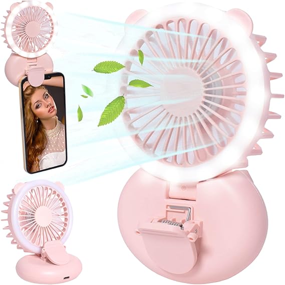 Aeergured Portable Handheld Fan with Lights Mini Desk Fan 3
