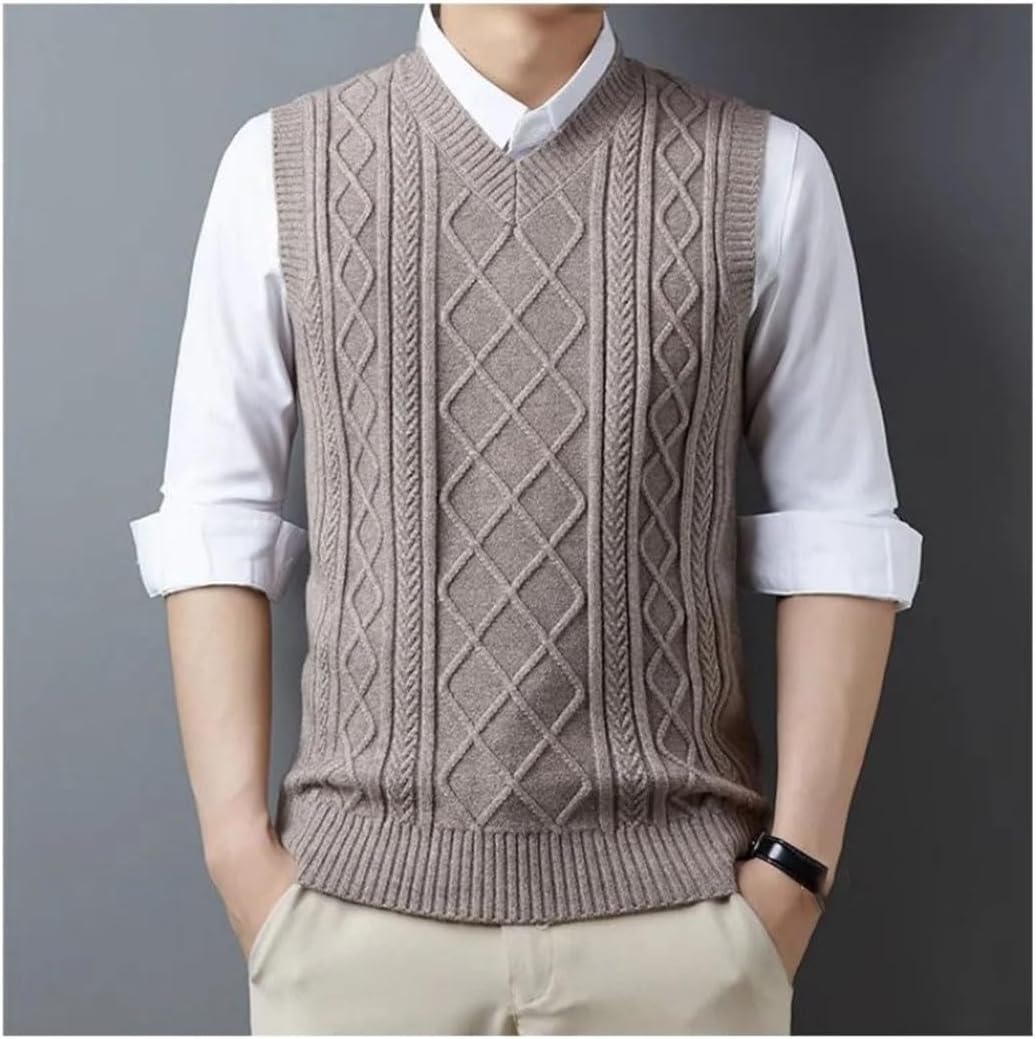 Men Textured Sweater Vest Thick Warm Knit Vest Classic Pullover Sleeveless Casual Waistcoat