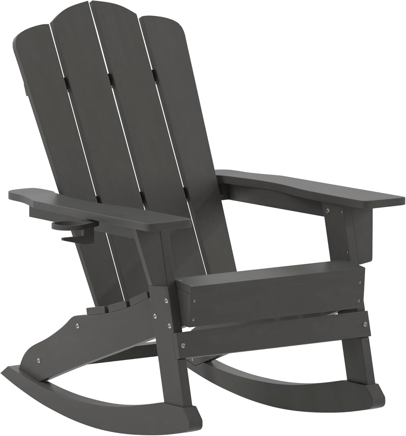 Flash Furniture Newport Adirondack Rocking Chair with Cup Holder, Weather Resistant Poly Resin Adirondack Rocking Chair, Gray, Set of 1
