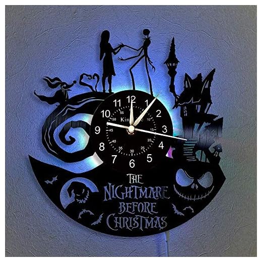 The Nightmare Before Christmas Vinyl Record Wall Clock LED Light 12" Vinyl CD Quartz Clock |Creative Hanging Lamp 7 Color Luminous Wall Clock (with LED) | Handmade Interior Home Decor