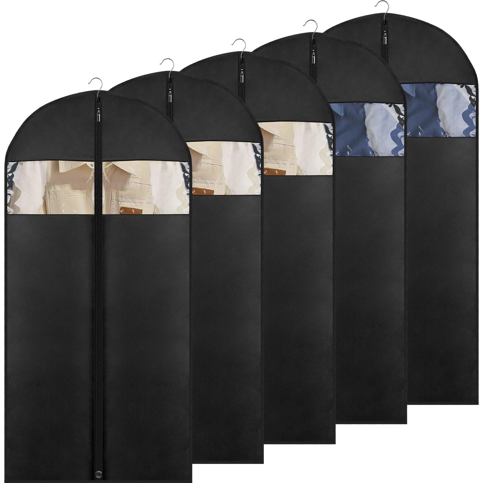 5 Pack - Moucas 50 Black Garment Bag Mens Suit Bags for Closet Storage and Travel Garment Bags