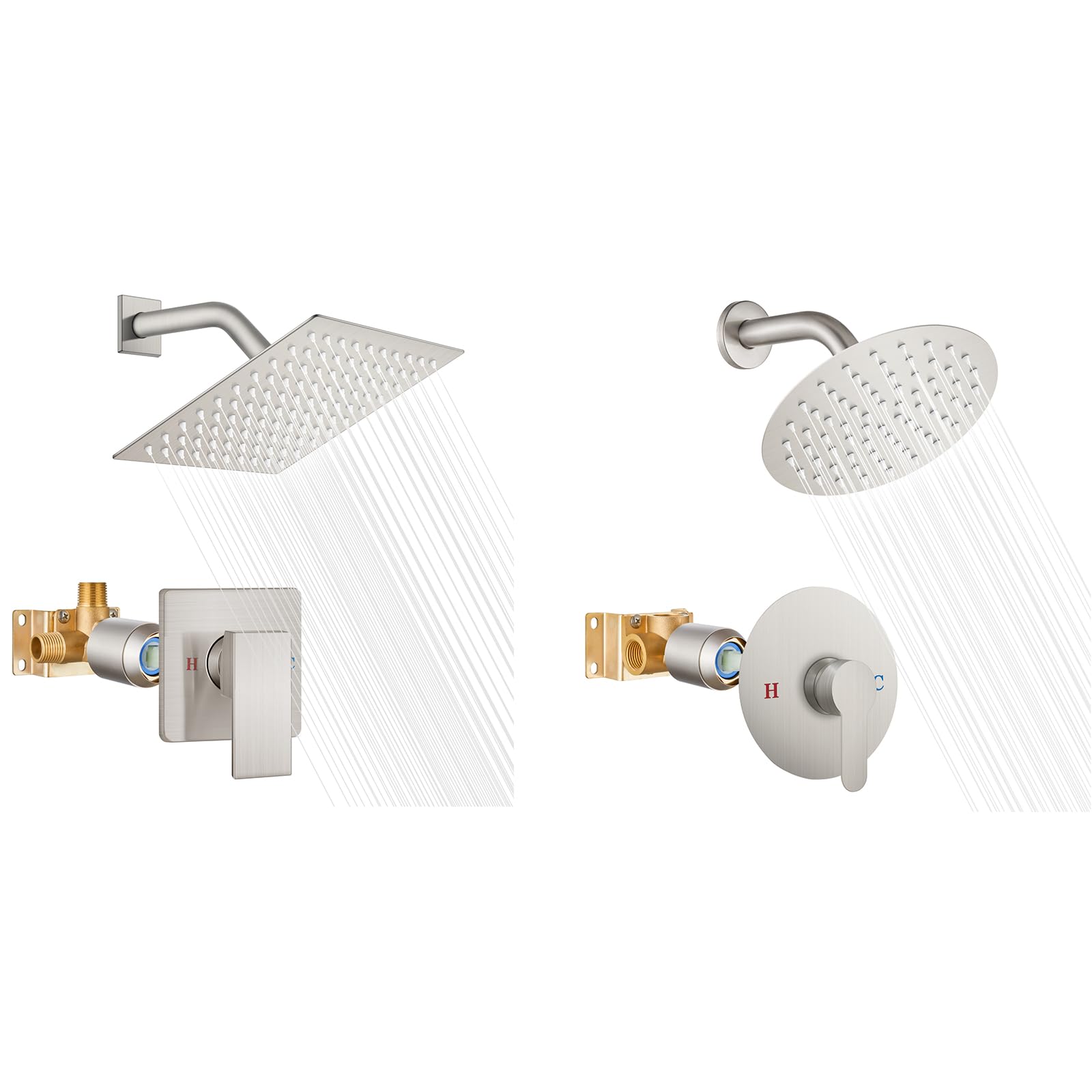 Hcfyauis Men's Shower Head And Handle Set Square Shower Faucet Set Bathroom Rainfall Shower System& Shower Head And Handle Set Round Shower Faucet Set Bathroom Rainfall Shower System