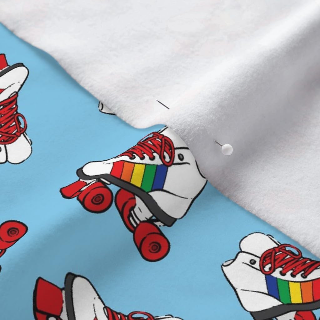 Spoonflower Fabric - Small Scale Roller Skates Rainbow Blue Retro Skate Little Arrow Red Printed on Organic Cotton Sateen Fabric by The Yard - Sewing Quilting Apparel Home Decor