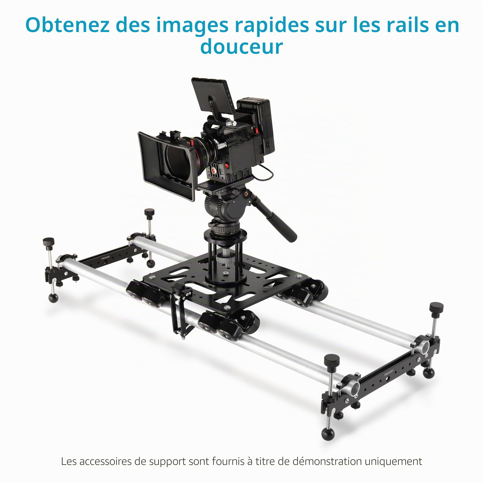 PROAIM Breeza Slider Dolly caméra alu avec extrémités de Piste, 100 kg | Slider CNC alu à 16 roues flottantes ; fluide sur rails droits ou courbes, fixations Mitchell, bols 75 et 100 mm.