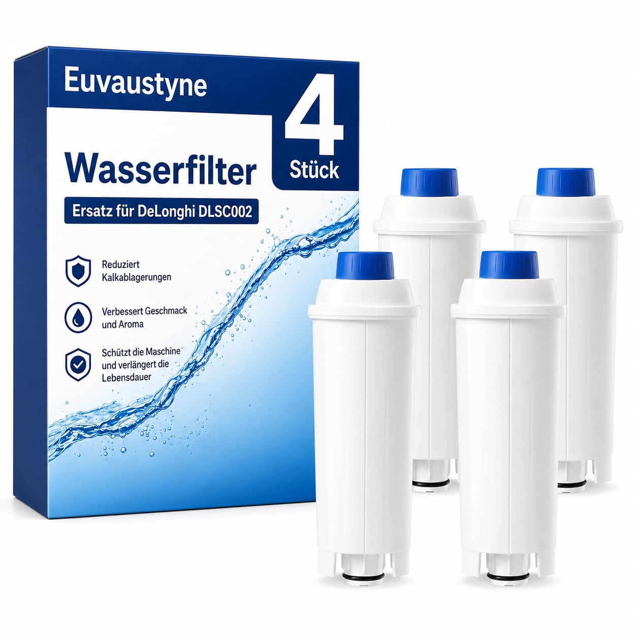 Filtro dell'acqua per Delonghi DLSC002, compatibile con ECAM, ETAM, Magnifica, Dinamica, Eletta - Filtro di ricambio al carbone attivo per macchine da caffè automatiche, senza cloro e insapore