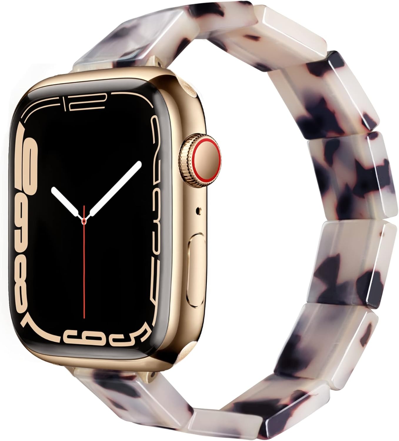 heesch resin fashion watch band compatible with apple watch series ultra//10/9/8/7/se/6/5/4, tortoise elastic watch band bracelet jewelry wristband women girl for iwatch, 38/40/41/42mm, 42/44/45/46/49