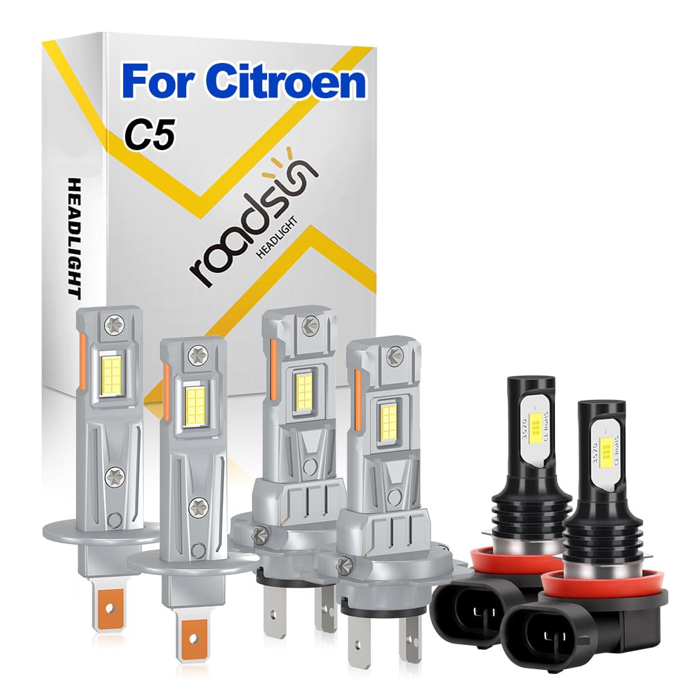 Kit de bombillas LED de fácil instalación, 120W LED CSP 3570 con tubo de cobre, 12V, 6000K Blanco,H1/H7 Luz de carretera y luz de cruce, H11 Luz Antiniebla, For Citroen C5 2004-2008