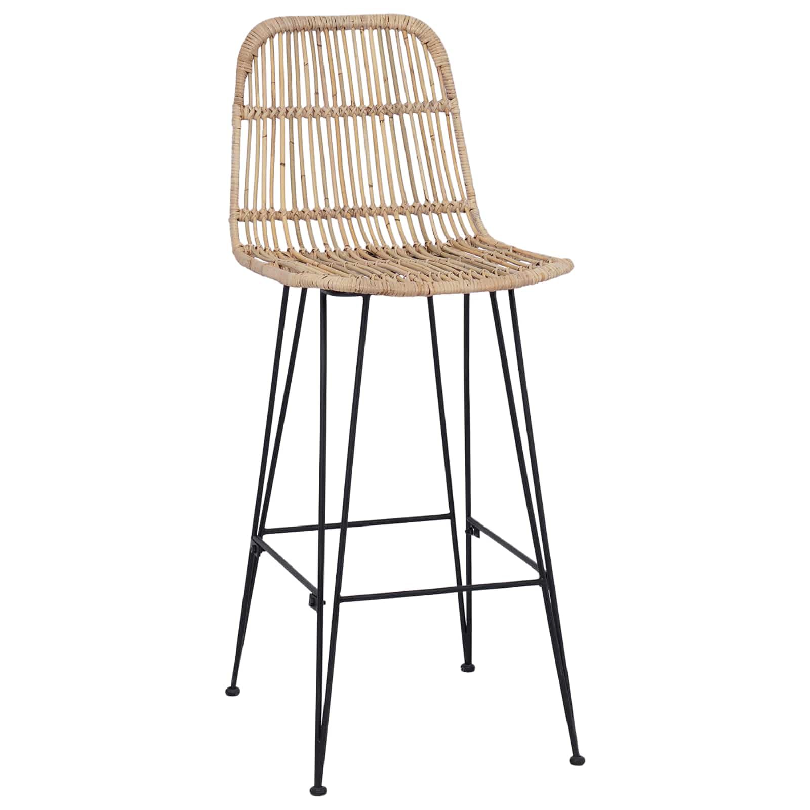 Taburete de bar 2pcs Natural 44 * 55 x 109 cm Rattan y Acero