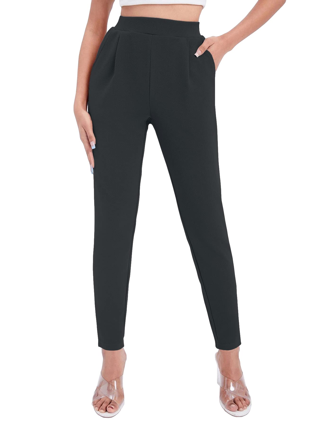 ShasmiWomen's Black Unity Solid Slant Pocket Regular Trousers (Pant 72 $P)