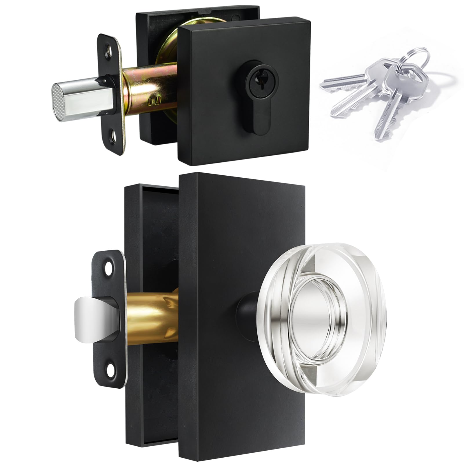 Black Glass Door Knobs with Lock - Privacy & Style -22