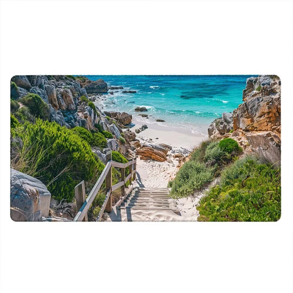 Grand Tapis de Souris Jeu XXL 1200x600x3mm avec Bords Cousus, Base en Caoutchouc Naturel antidérapant Durable, Tapis de Clavier Lavable, Les Jeux, la Maison Le Bureau, Steps Plage De Sable xR6-780