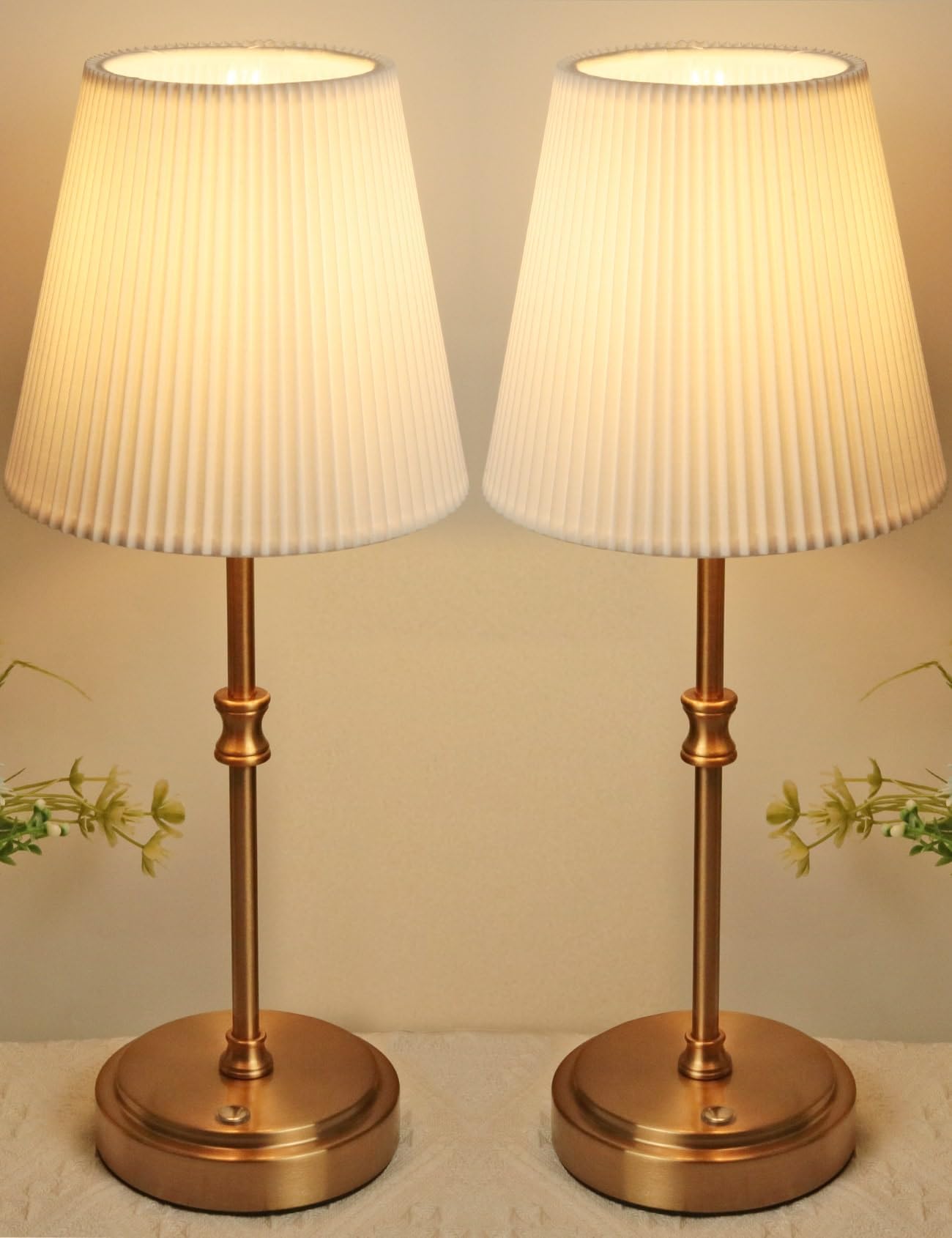 Cordless Table lamp Touch Control, 2 Pack Battery Operated Fabric Shade Desk Lamp with Brightness 5%-100% Stepless Dimmable Rechargeable Bedside Lamp for Dining Room Bedroom Bedside Bar