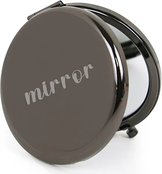 PDOZV Compact Mirror Round 2.6” Metal Double Sided 1X/2X Engraved Pocket Mirror Gifts for Men (Bk01)