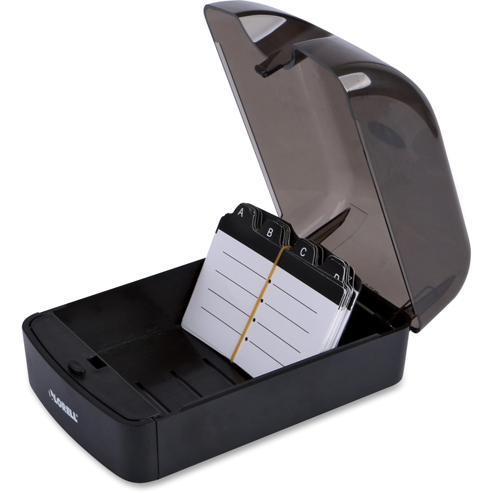 Lorell Business Card File, 350 Card Capacity, Black, Plastic, Modern, Office Supplies, Professionals, Unisex, Hinged, Portable