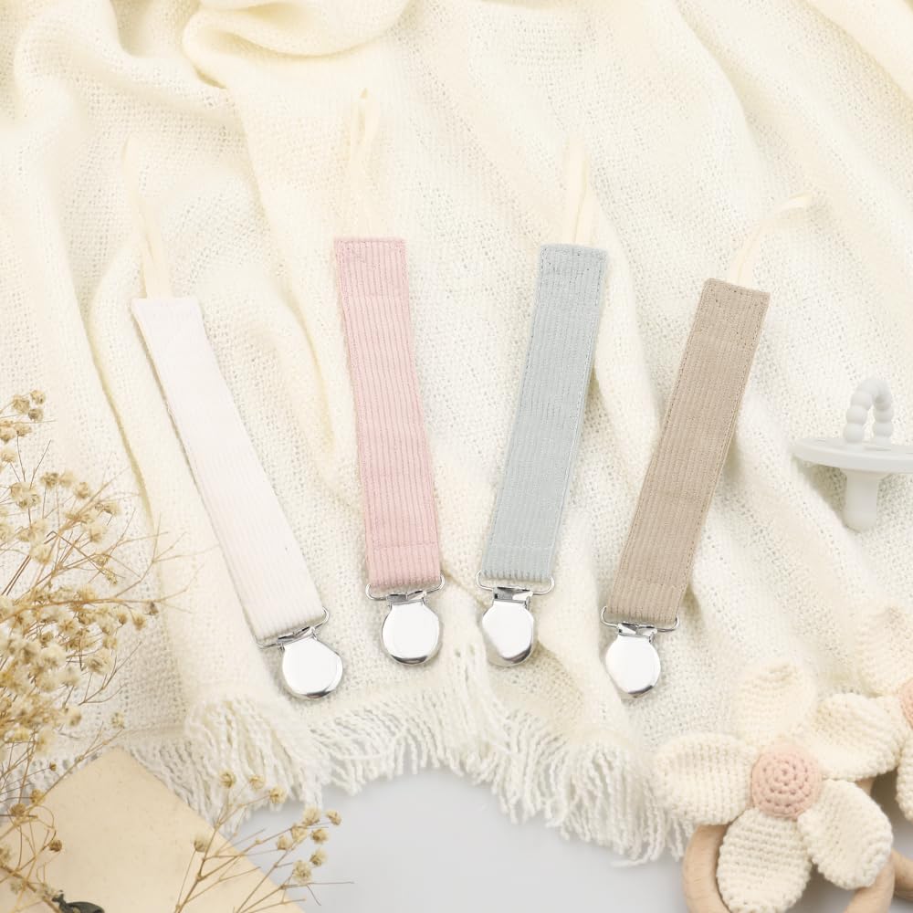Pacifier Clip for Baby Boy and Girl, Linen Soft Fabric Strap, Pacifier Leash Holder Binky Clip, Striped Soothie Holder Unisex