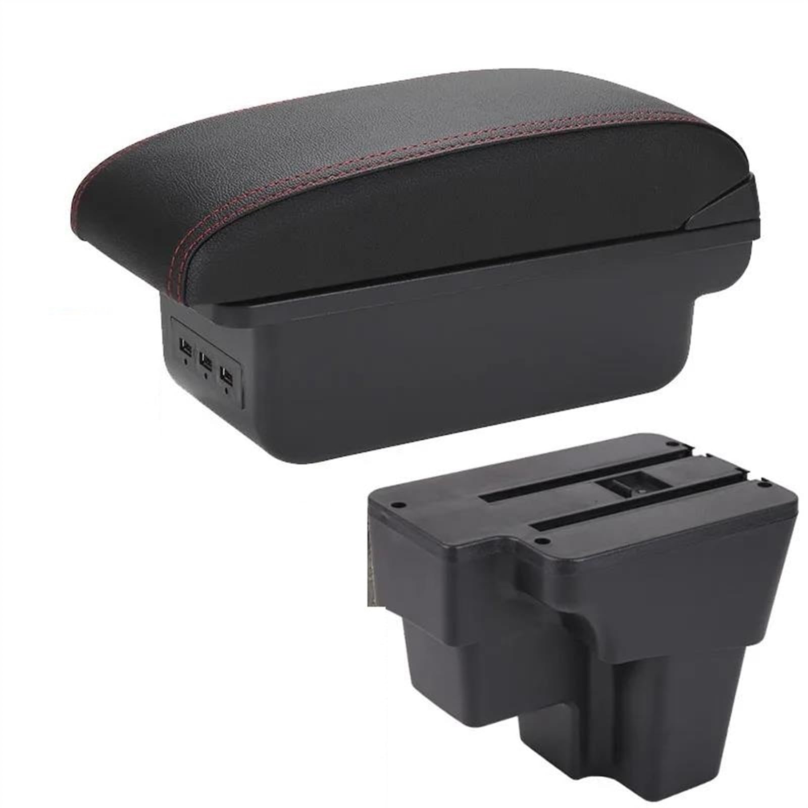 NOHEEU Car Armrest Europe South Retrofit Parts Storage Box Accessories For STONIC For Cerato For RIO 2015-2022(B1 Black red 3USB)