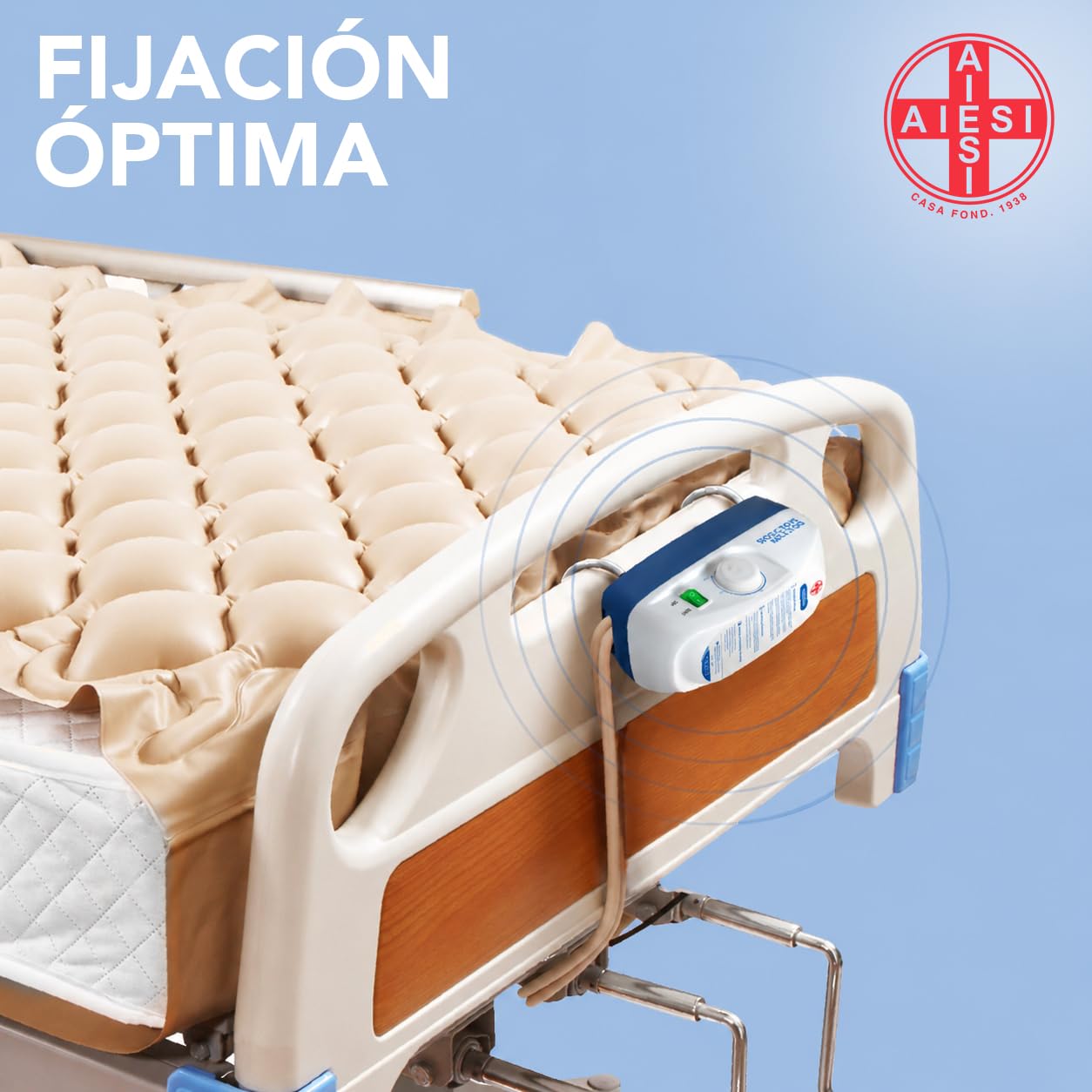AIESI® Compresor Regulable de Ciclo alterno para colchón antiescaras, Ganchos de Acero, Garantía 24 Meses