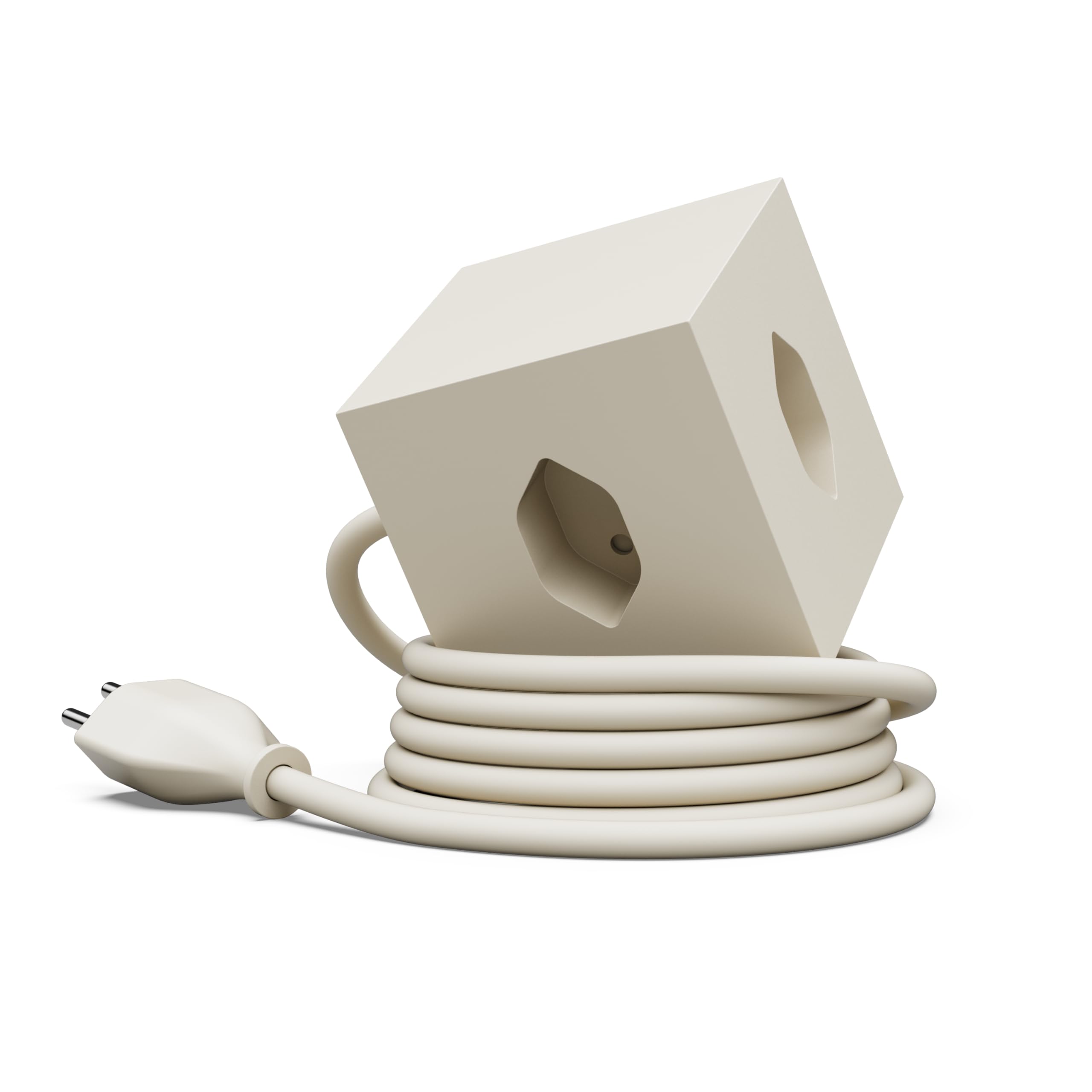 Avolt Square 1 Schweizer Mehrfachsteckdose CH Typ J, Klein, 2 USB-C 30W | Schweizer Stecker Typ J für Steckdosen in der Schweiz. Magnetfuß, Steckdosenleiste beige, 2 USB-C 30W, Design Würfel