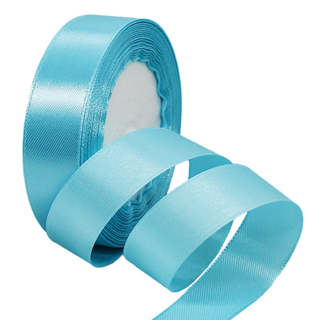 25mm Pastel Blue Ribbon for Gift Wrapping,22m Fabric Thick Satin Ribbon Baby Blue Bow for Gift Wrapping,Ribbons for Balloons,Crafting,Bouquets,Wedding, Car,Presents,Cake,Christmas Party Decorations